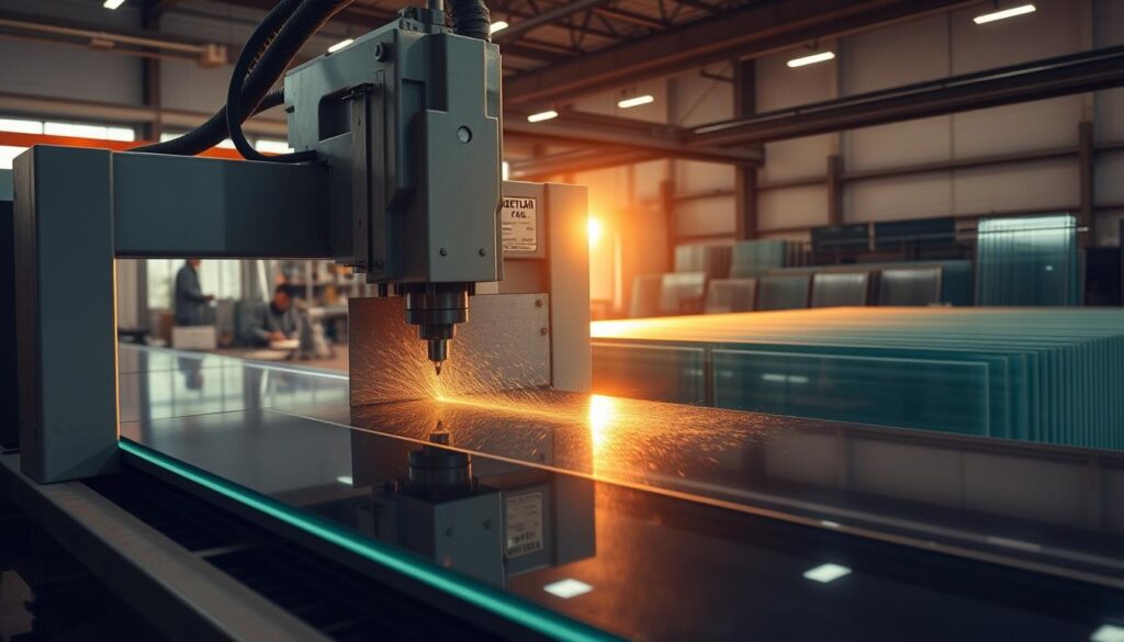 Glaszuschnittsmaschine in Aktion