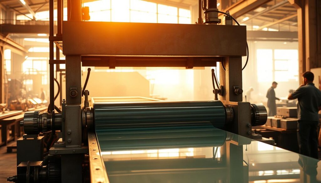 Walzmaschine in der Glasproduktion Walzmaschine in der Glasproduktion